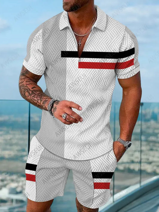 Polo Short Sleeve Zipper Two-Piece Set