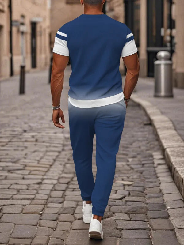 Zipper Short Sleeve Long Pants Two-Piece Set