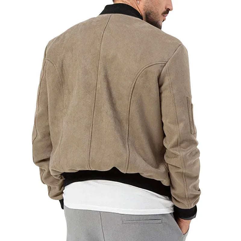 Suede Stand Collar Button Jacket - DUVAL