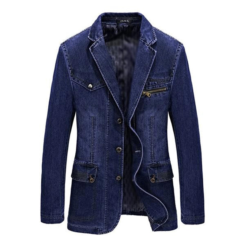 men's lapel casual single breasted denim blazer