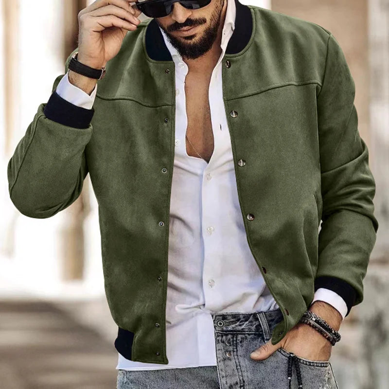 Suede Stand Collar Button Jacket - DUVAL