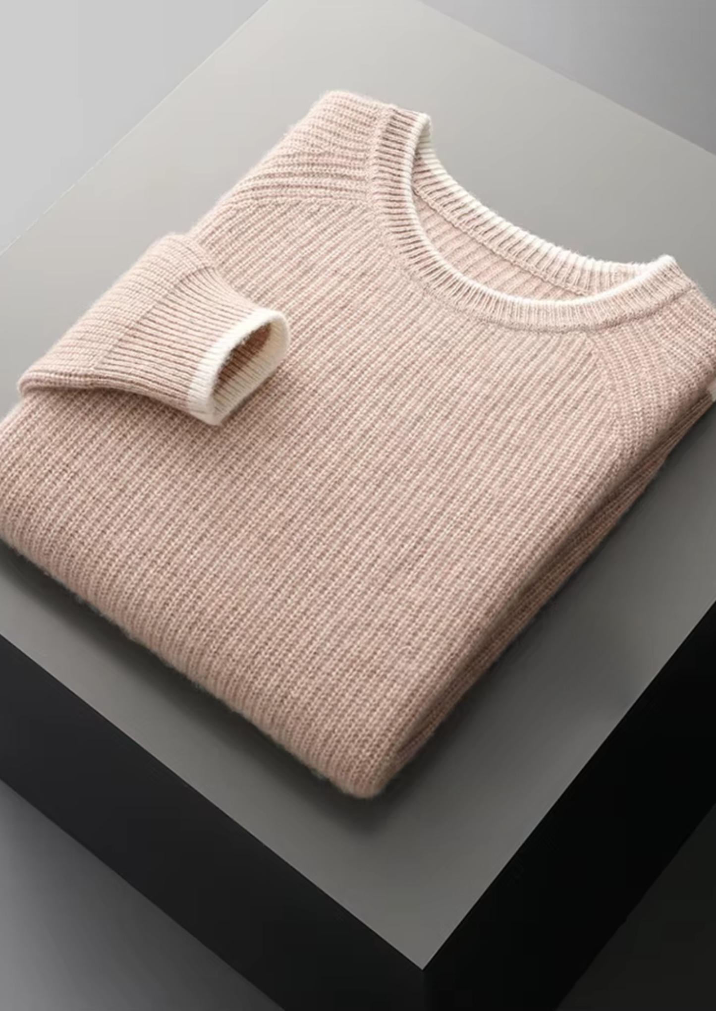 Pure Extra-Fine Merino Wool Two Tone Crewneck