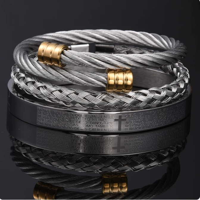Luxury Stainless Steel Cross Bracelet Set