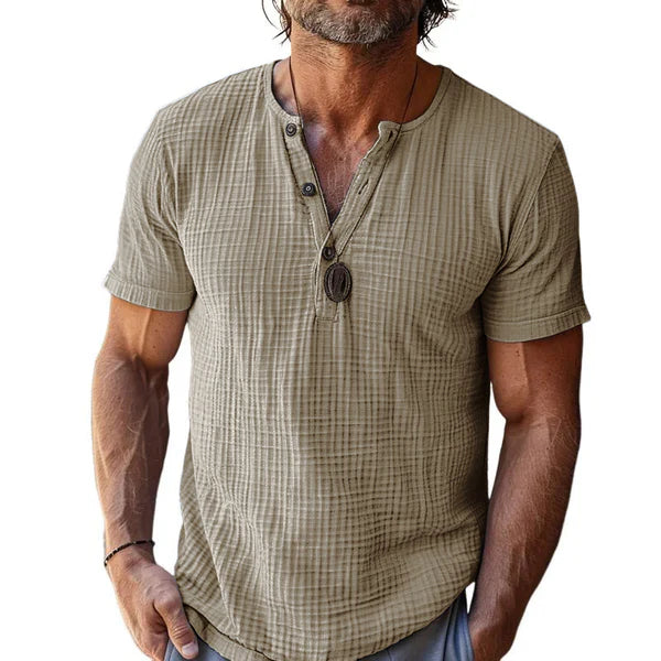 Casual Waffle Henley Neck Slim Fit Short Sleeve T-Shirt