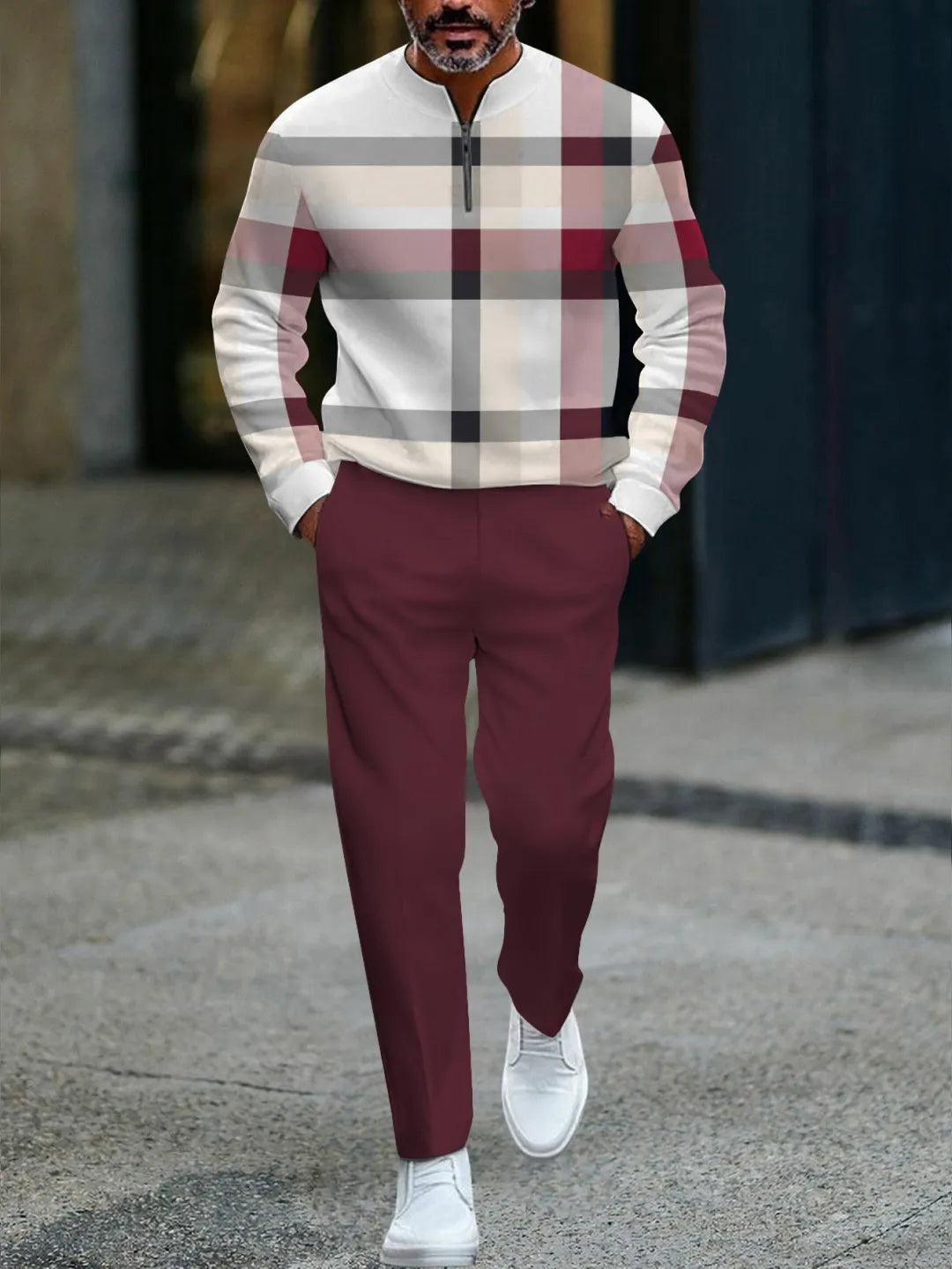 Quarter Zip Sweater & Trousers Two-Piece Set