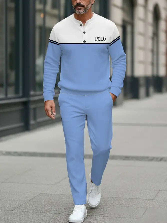 Long Sleeve Long Pants Button Two-Piece Set - DUVAL