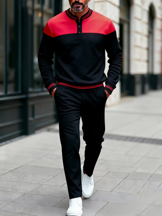 Long Sleeve Long Pants Button Two-Piece Set - DUVAL