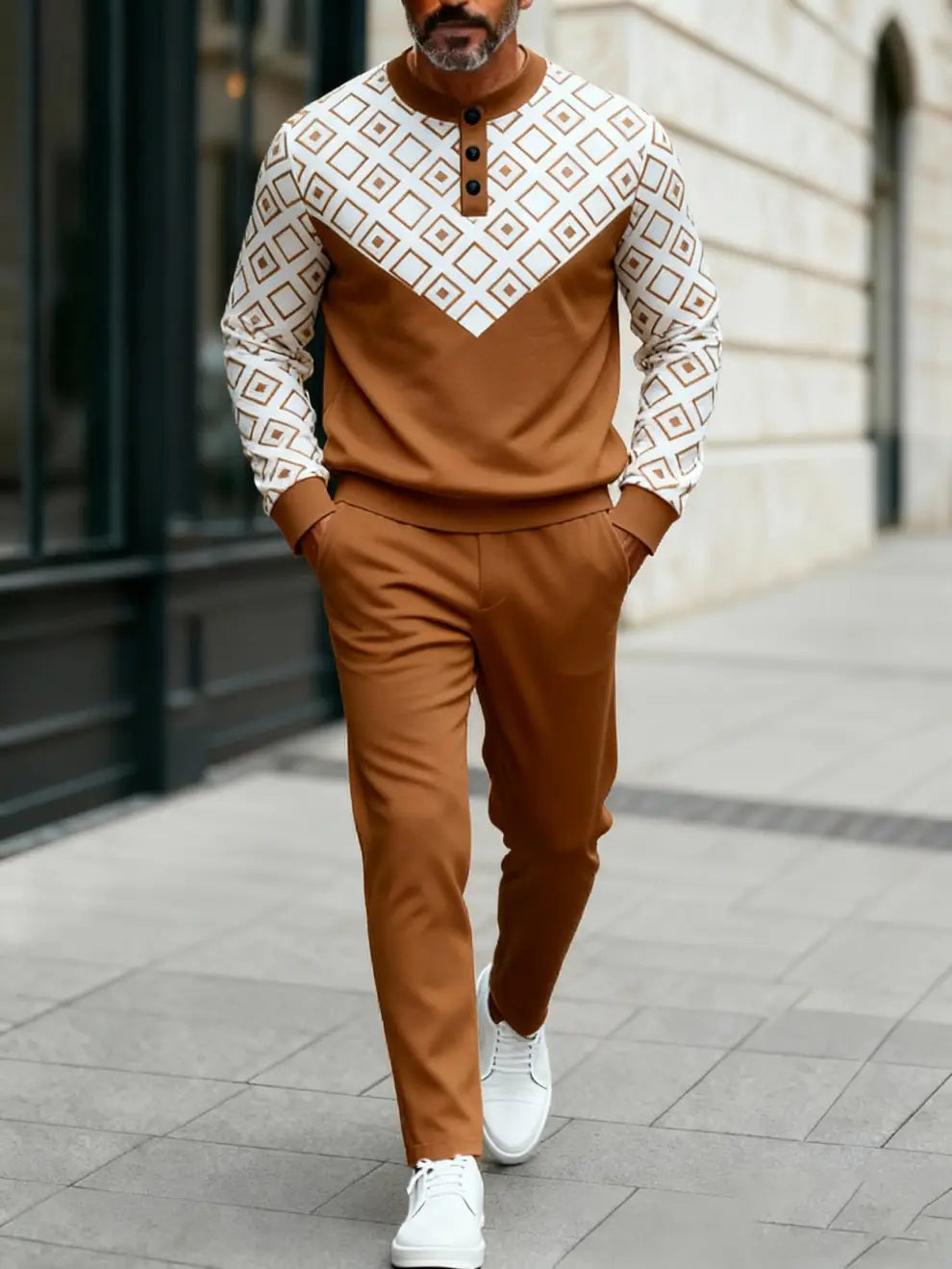 Long Sleeve Long Pants Button Two-Piece Set - DUVAL