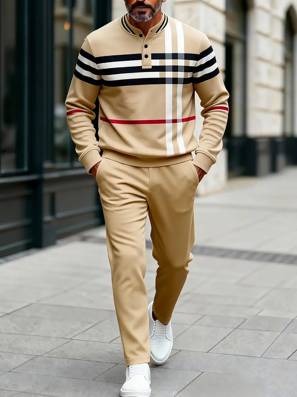 Long Sleeve Long Pants Button Two-Piece Set - DUVAL