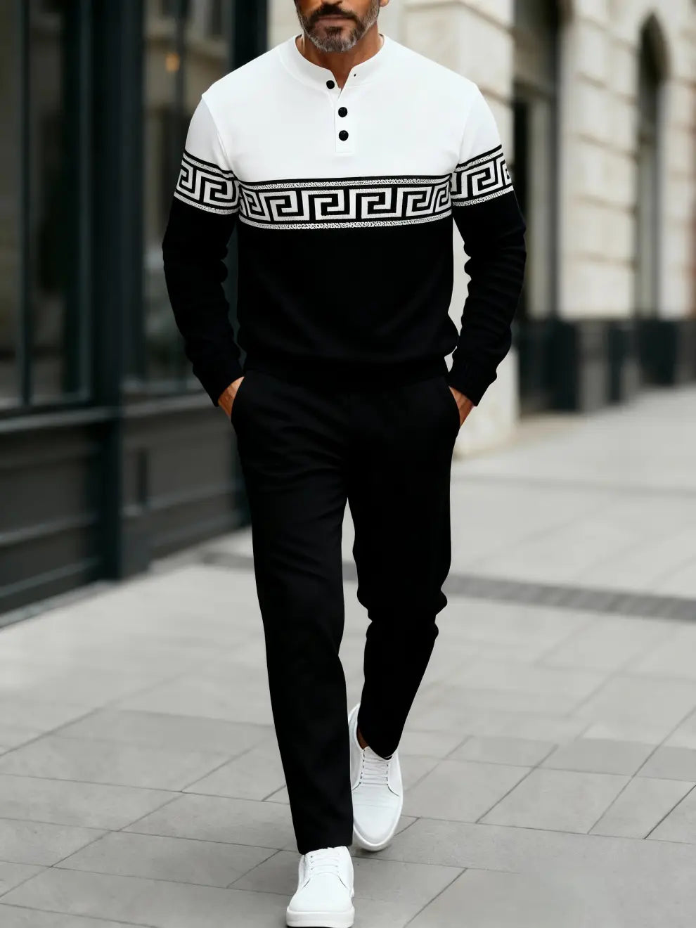 Long Sleeve Long Pants Button Two-Piece Set - DUVAL