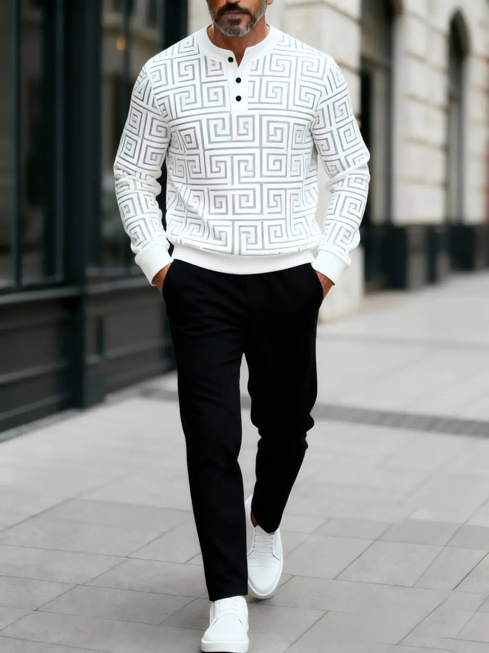 Long Sleeve Long Pants Button Two-Piece Set - DUVAL