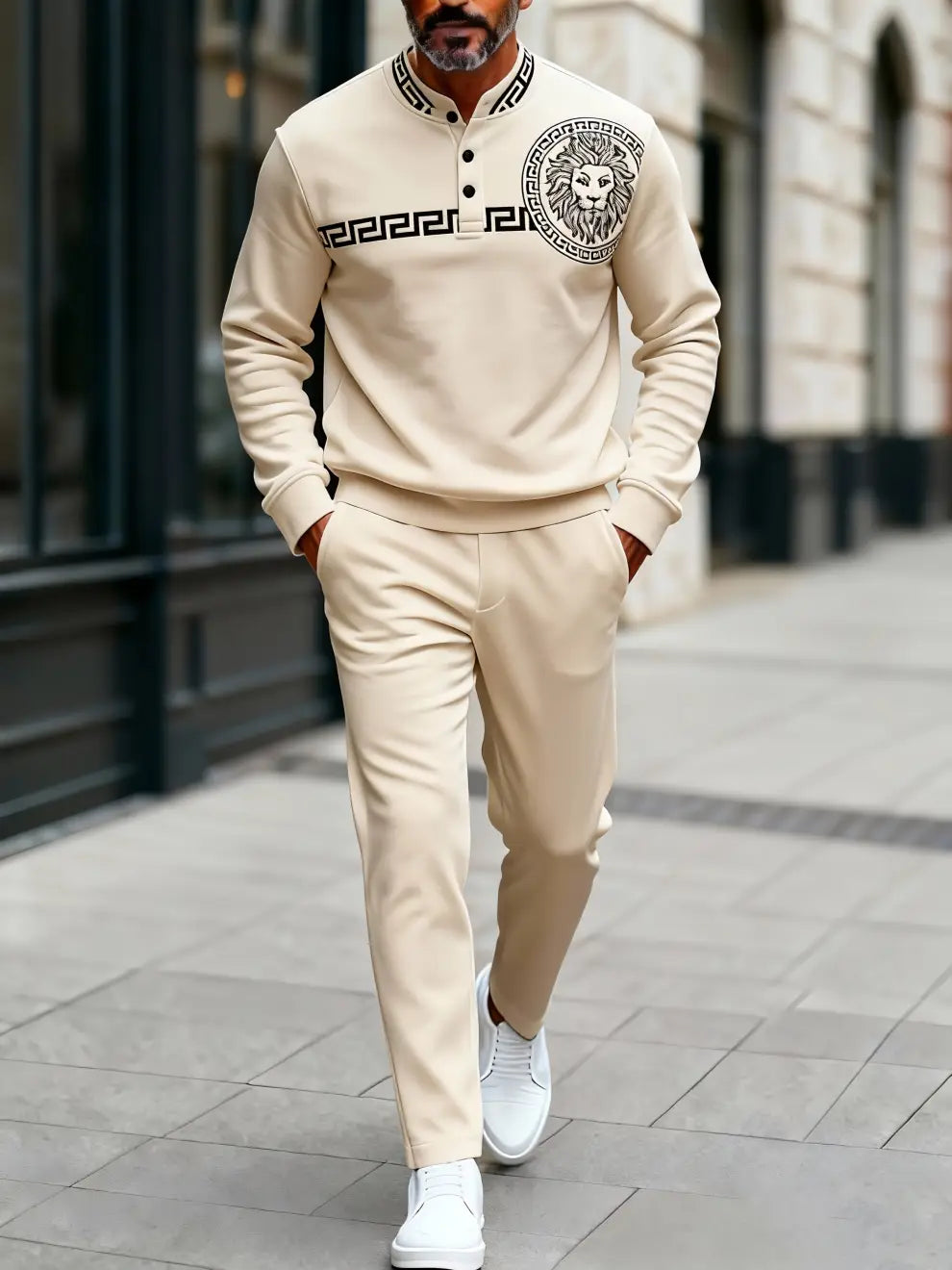 Long Sleeve Long Pants Button Two-Piece Set - DUVAL