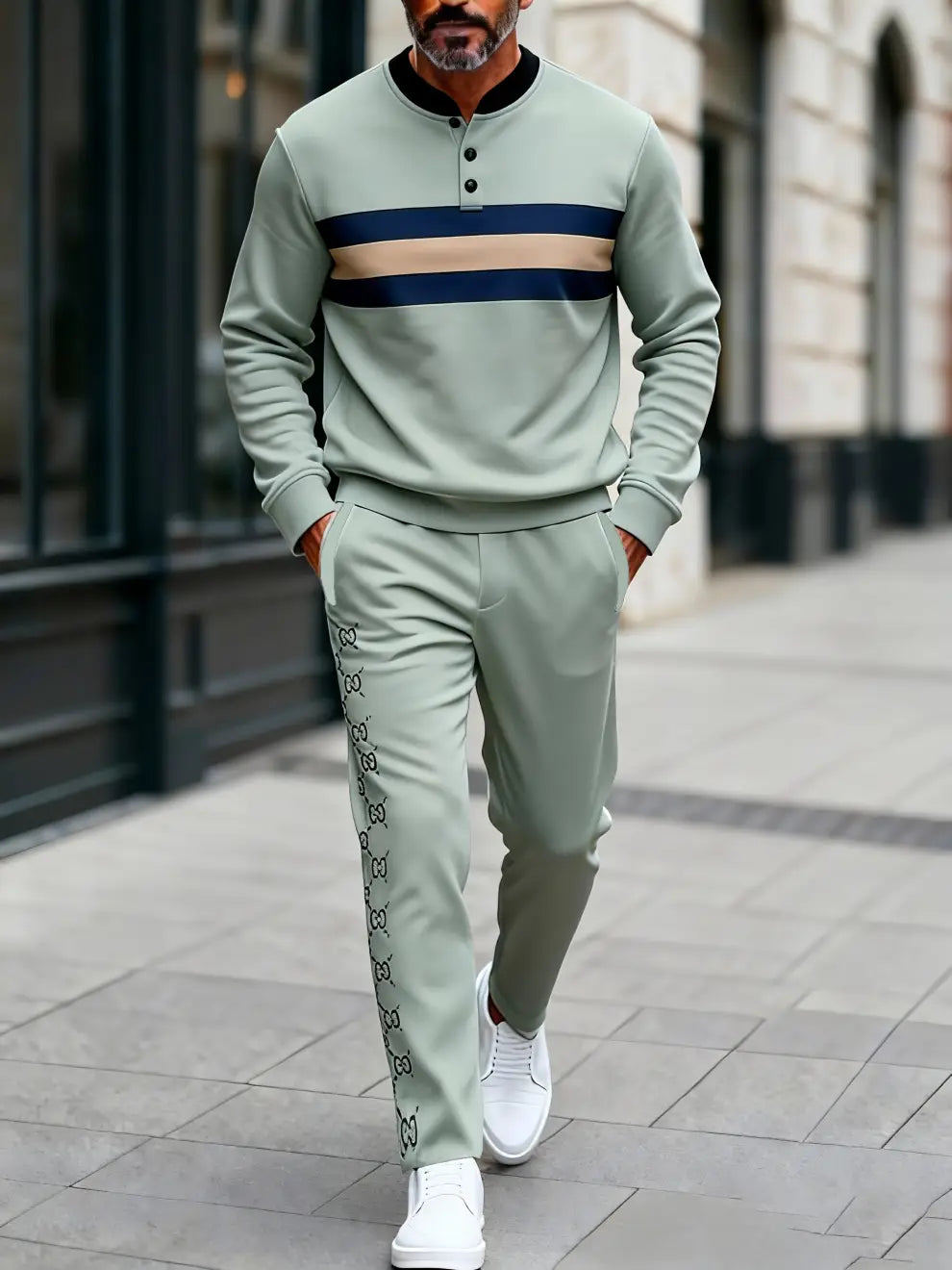 Long Sleeve Long Pants Button Two-Piece Set - DUVAL