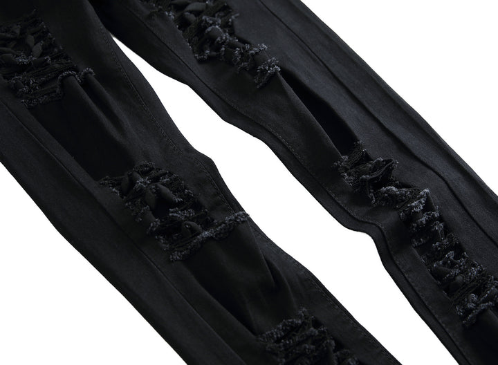 Cotton Ripped Straight Leg Jeans - DUVAL