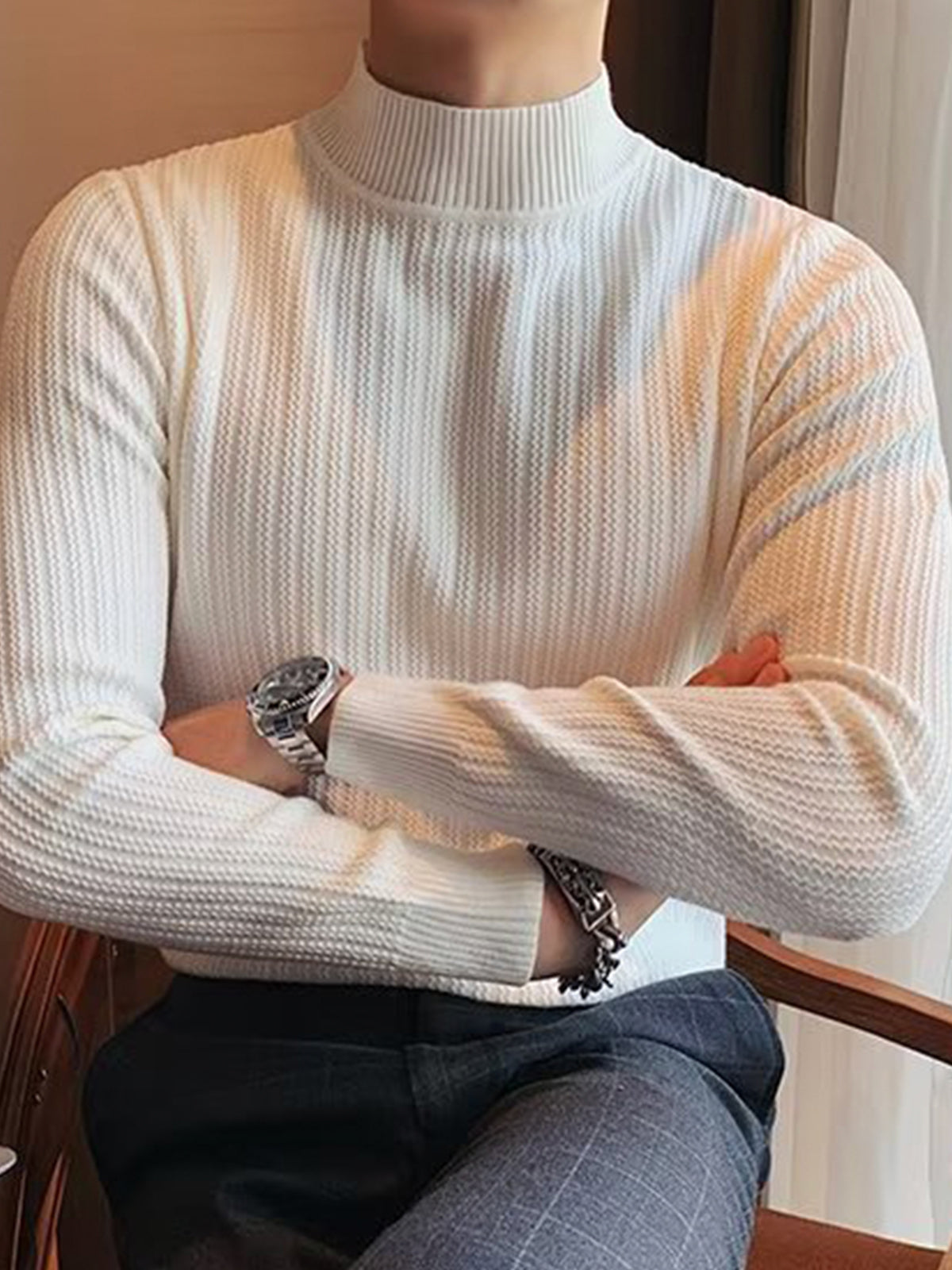 Mock-Neck Texture Baselayer Sweater