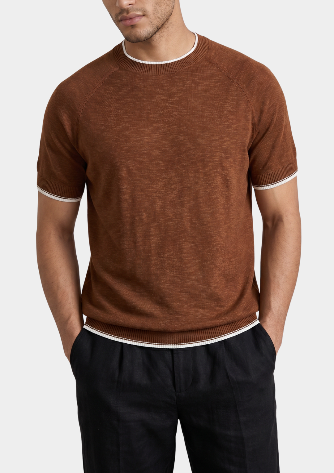 Capri Caramel Linen Contrast T-Shirt