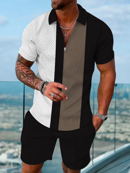 Polo Short Sleeve Zipper Two-Piece Set