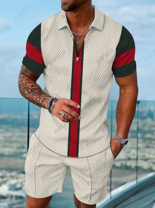Polo Short Sleeve Zipper Two-Piece Set