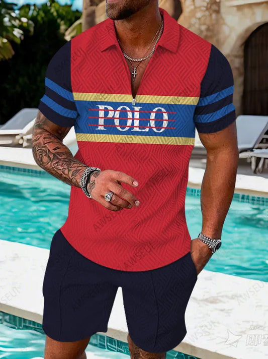 Polo Short Sleeve Zipper Two-Piece Set