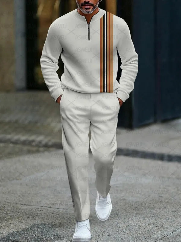 Zipper Long Sleeve Long Pants Two-Piece Set - DUVAL