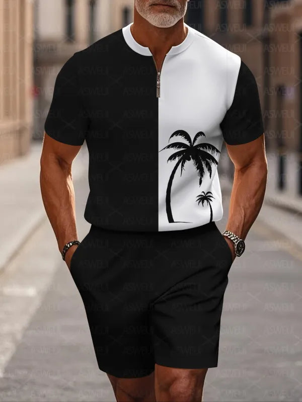 Short Sleeve Zipper Two-piece Set - DUVAL