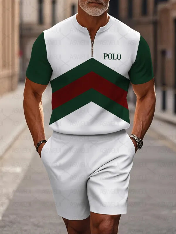 Short Sleeve Zipper Two-piece Set - DUVAL