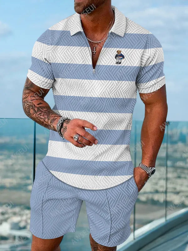 Polo Short Sleeve Zipper Two-Piece Set
