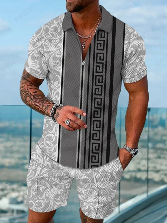 Polo Short Sleeve Zipper Two-Piece Set