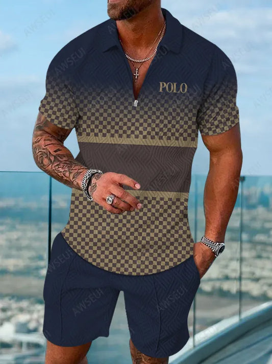 Polo Short Sleeve Zipper Two-Piece Set