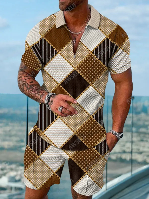 Polo Short Sleeve Zipper Two-Piece Set