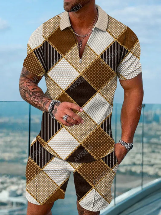 Polo Short Sleeve Zipper Two-Piece Set