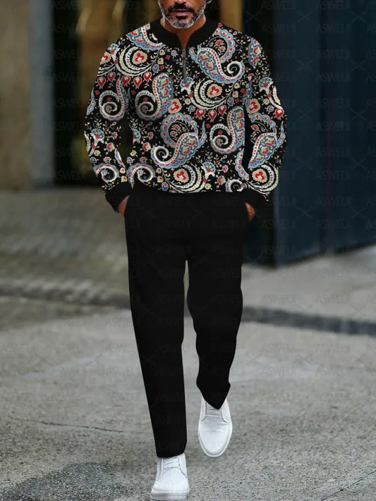 Zipper Long Sleeve Long Pants Two-Piece Set