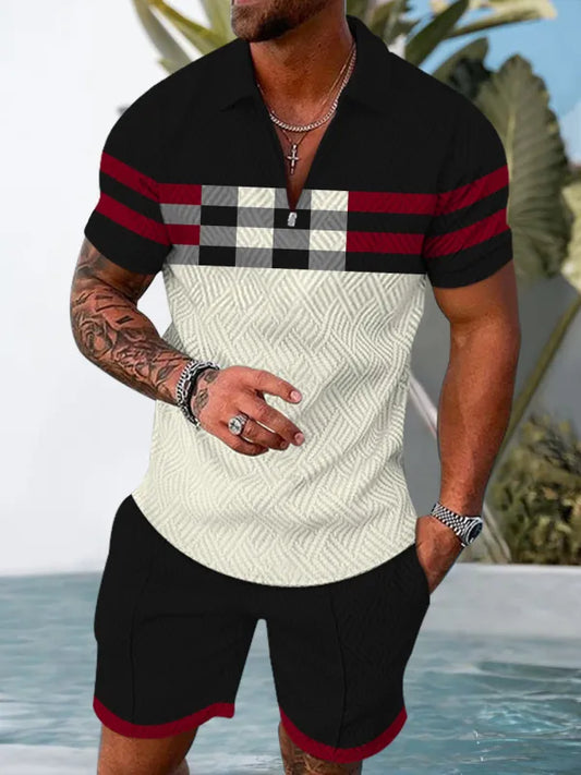 Polo Short Sleeve Zipper Two-Piece Set