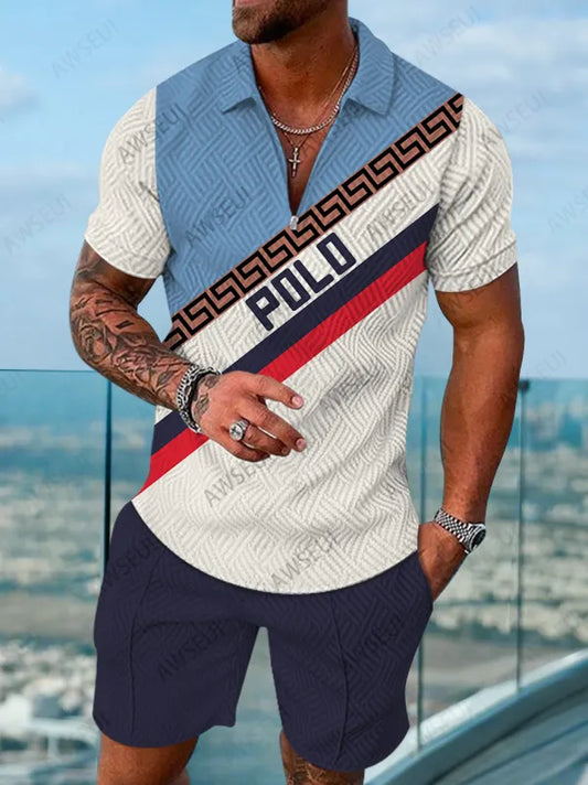 Polo Short Sleeve Zipper Two-Piece Set