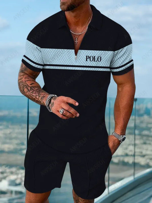 Polo Short Sleeve Zipper Two-Piece Set