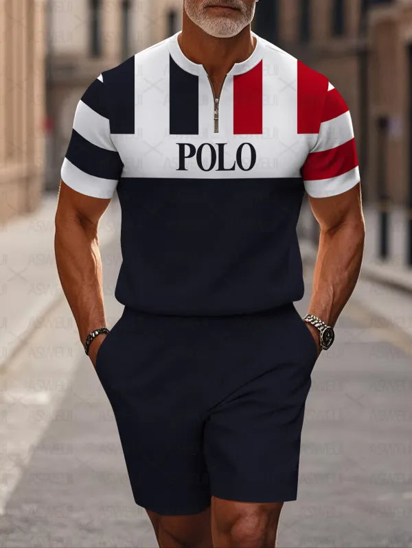 Short Sleeve Zipper Two-piece Set - DUVAL