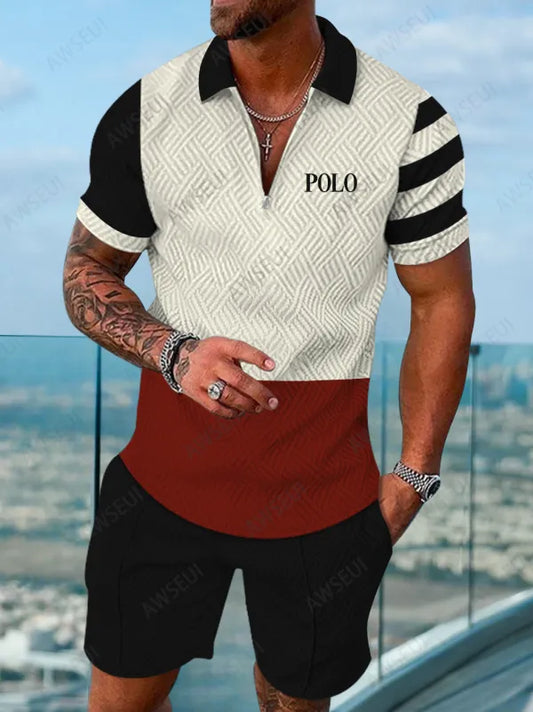 Polo Short Sleeve Zipper Two-Piece Set