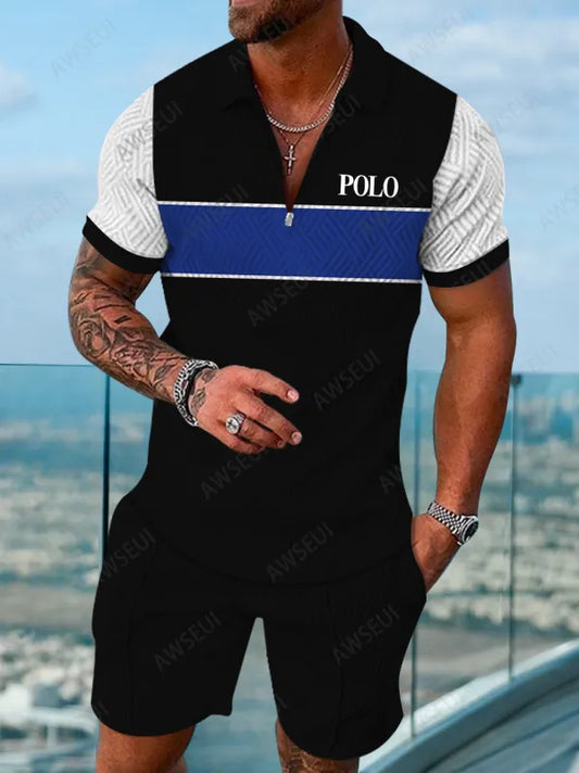 Polo Short Sleeve Zipper Two-Piece Set