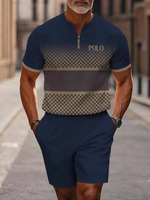 Short Sleeve Zipper Two-piece Set - DUVAL