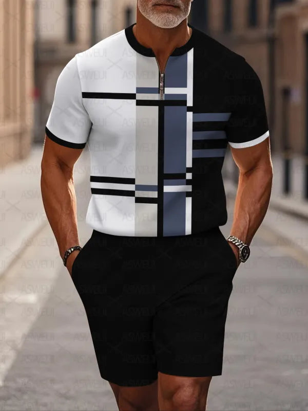 Short Sleeve Zipper Two-piece Set - DUVAL