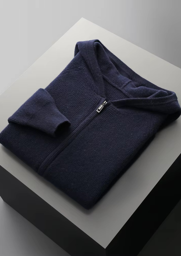Pure Extra-Fine Merino Wool Ribbed Zip Hoodie