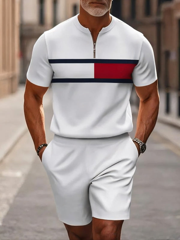 Short Sleeve Zipper Two-piece Set - DUVAL