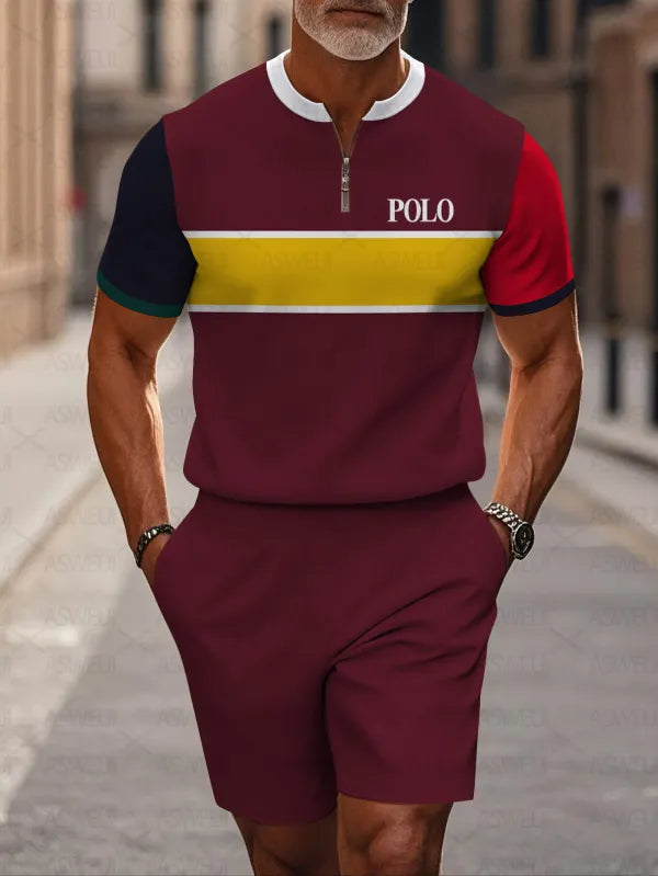 Short Sleeve Zipper Two-piece Set - DUVAL