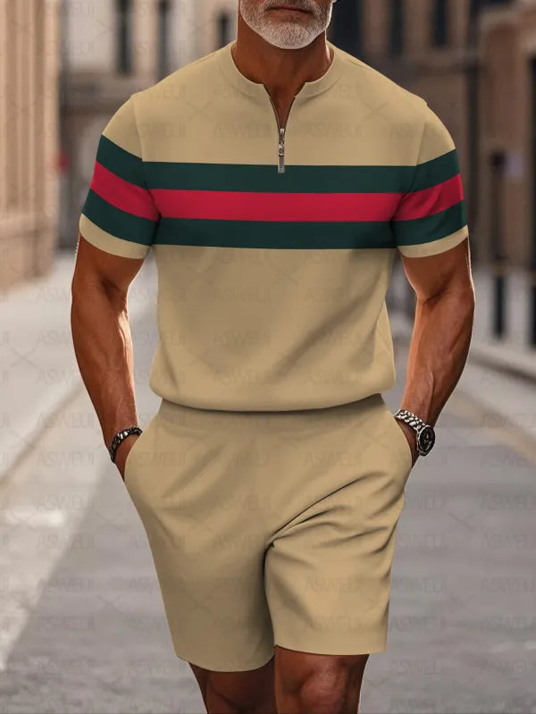 Short Sleeve Zipper Two-piece Set - DUVAL