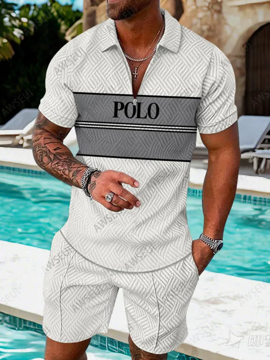 Polo Short Sleeve Zipper Two-Piece Set