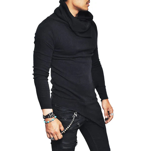 Casual Turtleneck Long Sleeve Irregular Hem T-Shirt