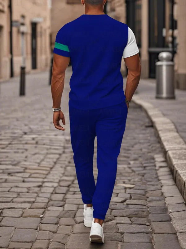 Zipper Short Sleeve Long Pants Two-Piece Set