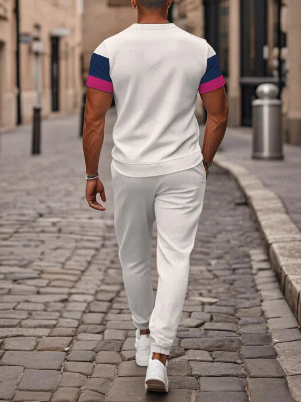 Zipper Short Sleeve Long Pants Two-Piece Set