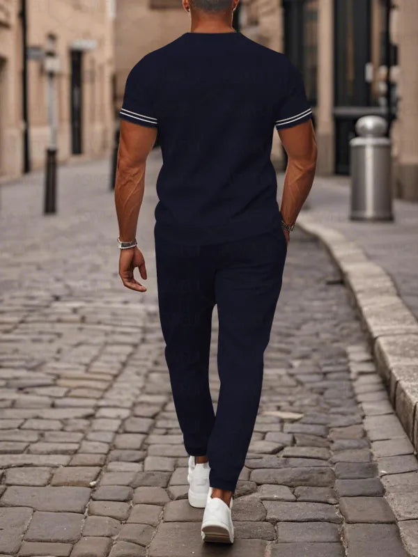 Zipper Short Sleeve Long Pants Two-Piece Set - DUVAL