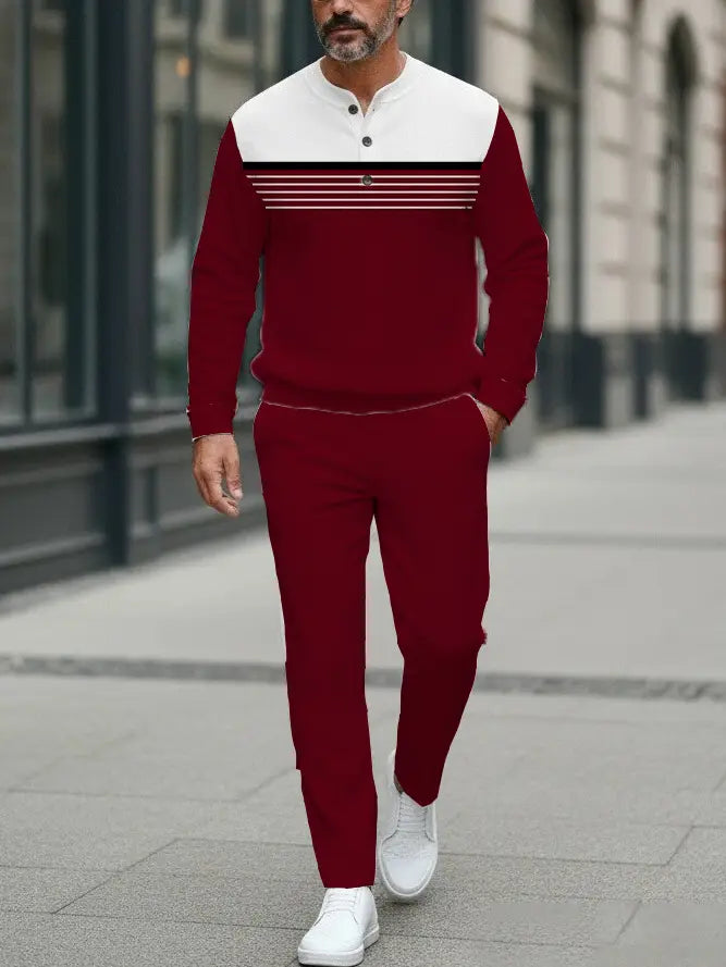 Long Sleeve Long Pants Button Two-Piece Set - DUVAL